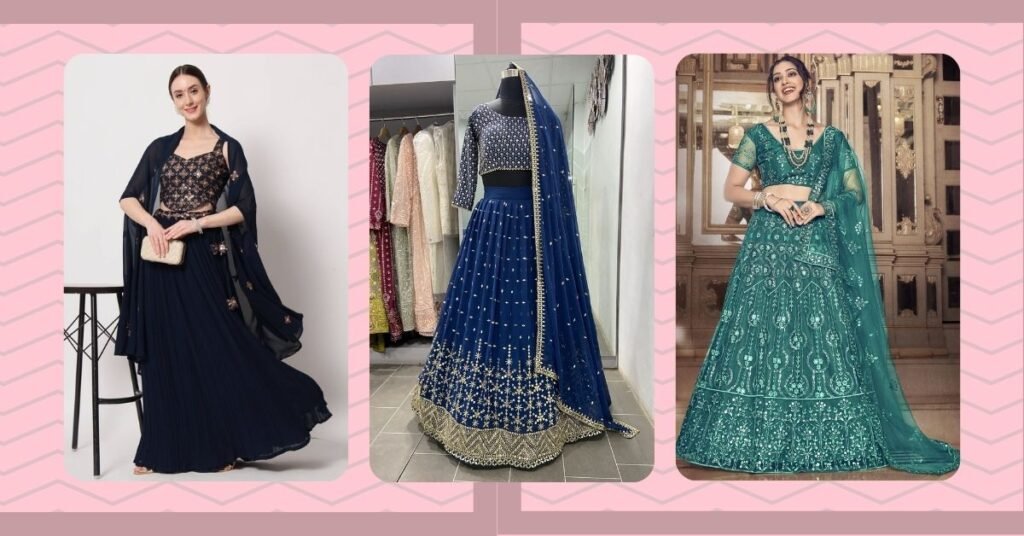 Stunning Navy Blue Embroidered Georgette Party Wear Lehenga